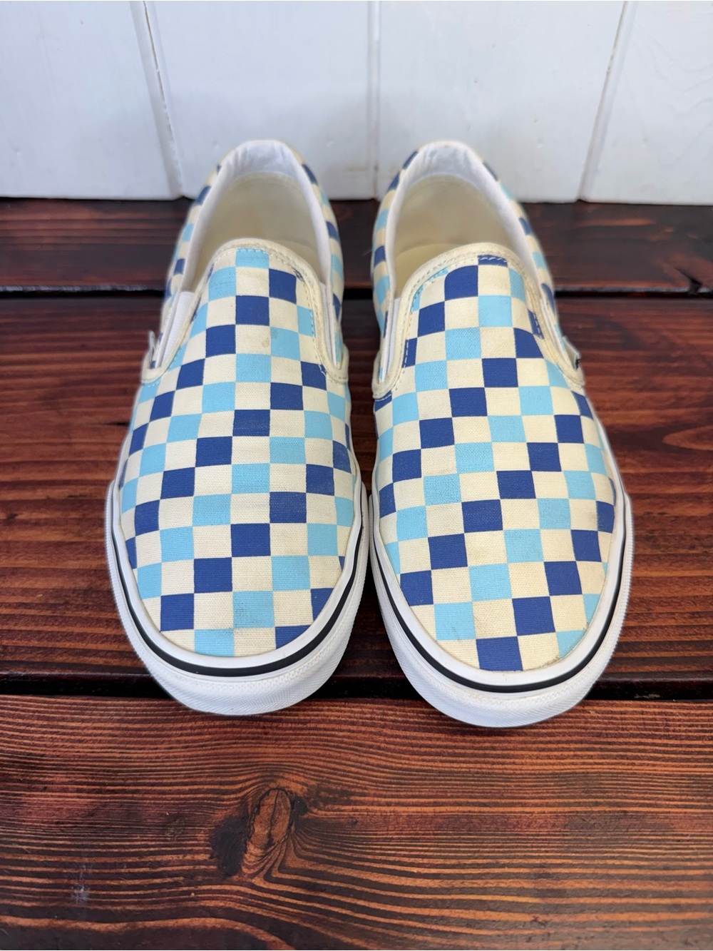 Vans Classic Slip-On Checkerboard Blue White Women’s Size 9.5